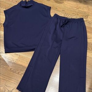 Elegant Navy Sleeveless Top and Wide Leg Loung Set